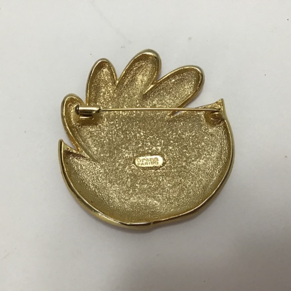 VTG ORENA Paris Large Gold/ Bright Red Enamel VTG  80s Leaf Floral Enamel Brooch - Picture 4 of 4